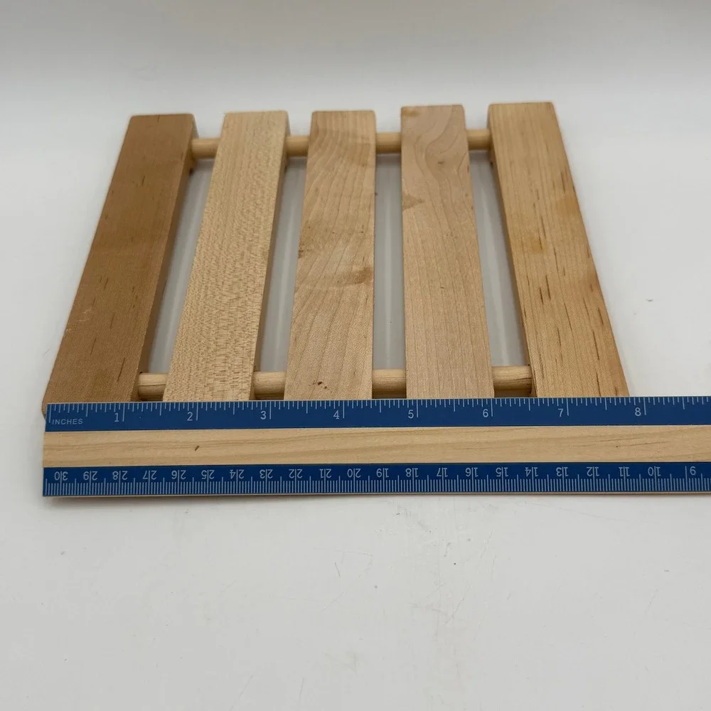 Vtg Wooden Trivet Set of 6 Natural Wood Hot Pads Square Round Slatted Slotted